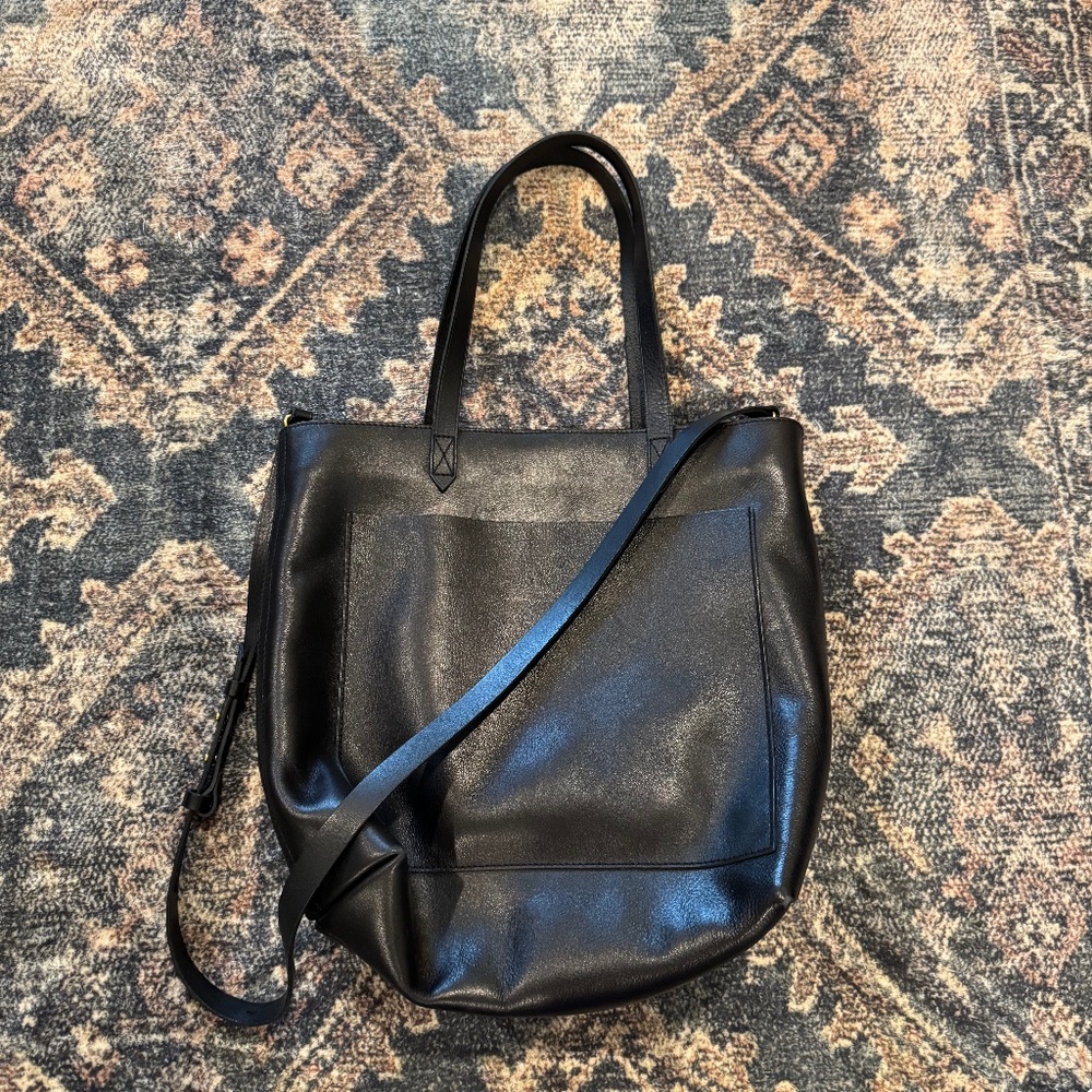 Madewell Transport Black Leather Tote Zip Closure NEW